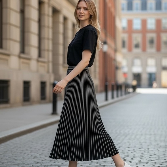 Elegant Black and White Striped Skirt - Picture 2 of 4